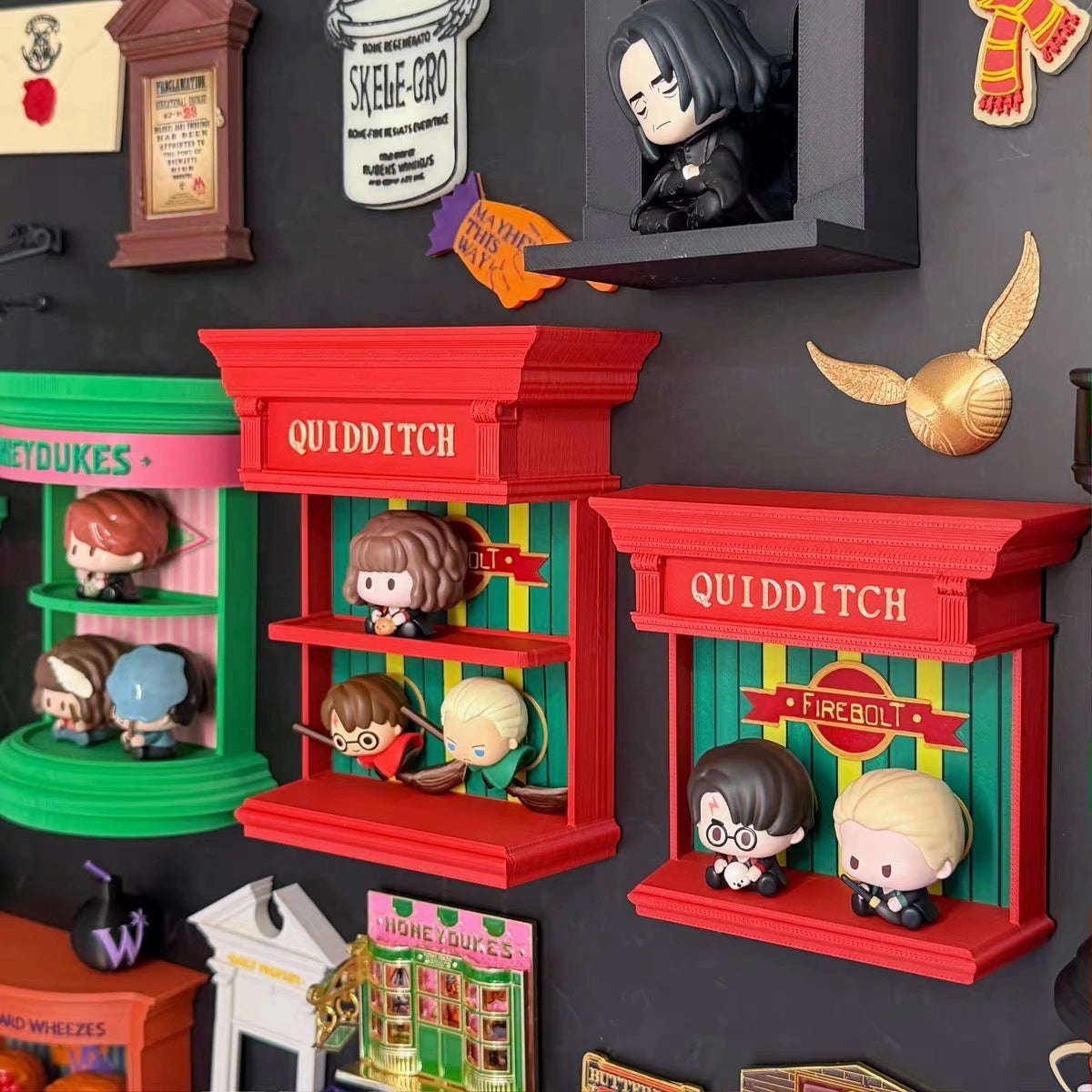 Wizarding Street Diagon-Style Miniature Floating Nook – 3D Printed Magnetic Diorama & Figurine Display Shelf