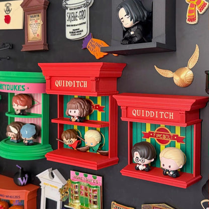 Wizarding Street Diagon-Style Miniature Floating Nook – 3D Printed Magnetic Diorama & Figurine Display Shelf